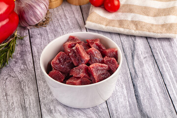 Raw beef meat cubes pieces
