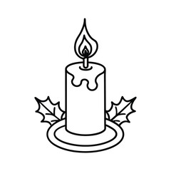 Elegant Candle Illustration with Burning Flame and Star Decorations