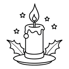 Elegant Candle Illustration with Burning Flame and Star Decorations