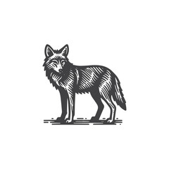 Simple Coyote Standing Vector Icon Design – Vintage Retro Logo & Illustration