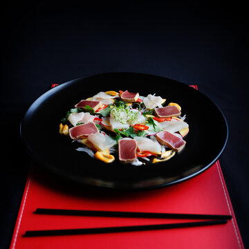 Beautiful plate of sashimi salad