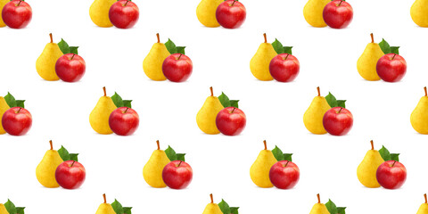Seamless pattern of apples and pears on white background