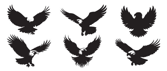Obraz premium Silhouette of eagle vector icon set illustration isolated on white background.