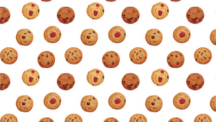 Obraz premium 水彩風のクッキーのイラストの総柄イラスト 生成AI