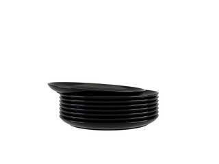 Pile of black plastic dishes isolated on transparent background