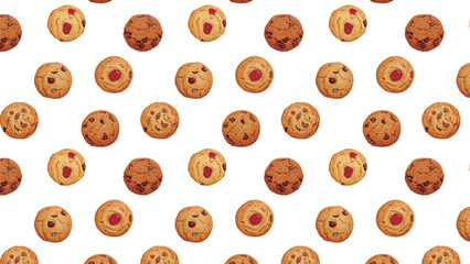 水彩風のクッキーのイラストの総柄イラスト　生成AI