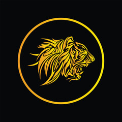 Tiger head tattoo. A stylized golden tiger head design on a black background. 