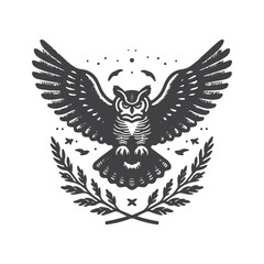 Fototapeta premium Simple Great Horned Owl Flying Vector Icon Design – Vintage Retro Logo & Illustration