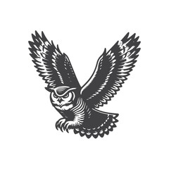 Fototapeta premium Simple Great Horned Owl Flying Vector Icon Design – Vintage Retro Logo & Illustration