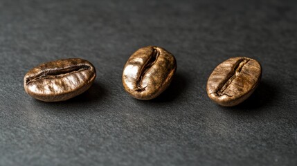 Three light-roasted coffee beans, one of which is flying out of the frame