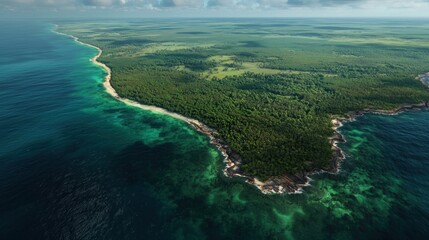 Coastal Tropical Island Aerial View