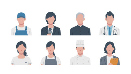 Set of faces for various professions