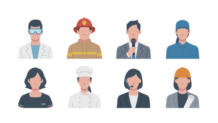 Set of faces for various professions