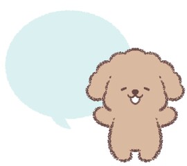 笑顔で喜ぶトイプードルと吹き出し