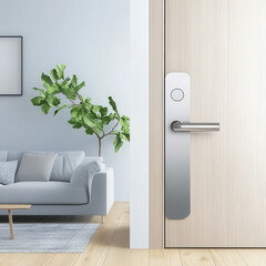 Modern Living Room with Door and Green Plant in Bright Interior