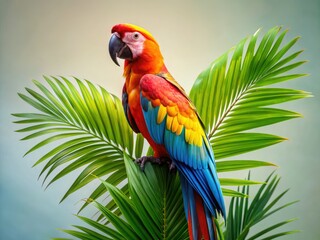 Obraz premium Minimalist Parrot Palm Photography: Colorful Bird Tropical Paradise