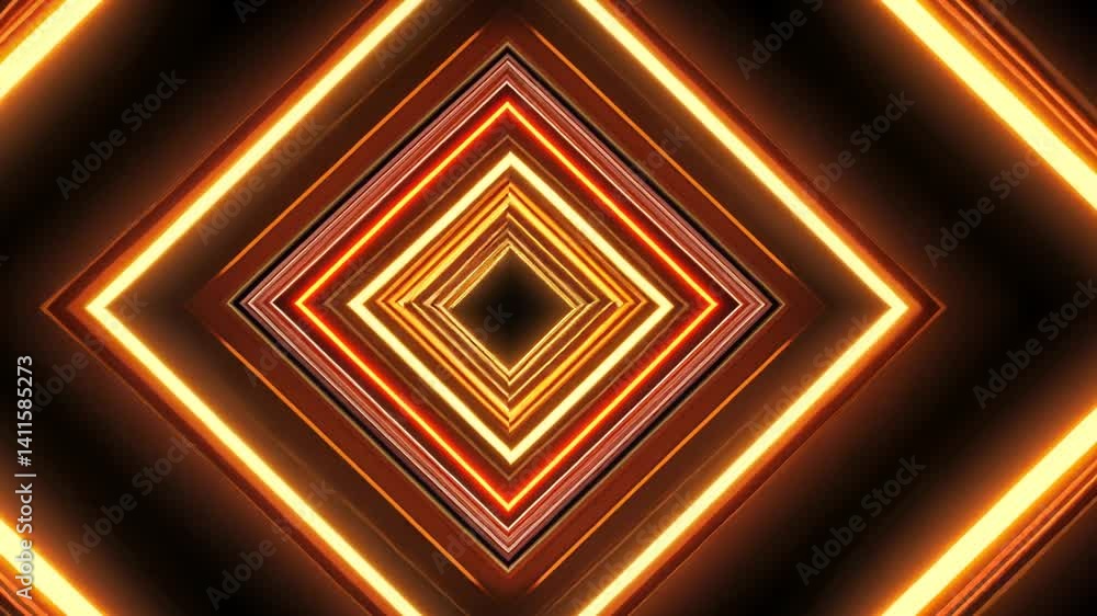 Poster dynamic glowing square tunnel: abstract background with energetic warm light