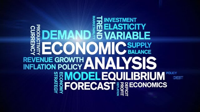 Economic Analysis animated word cloud;text design animation tag kinetic typography seamless loop.