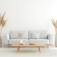 Modern Minimalist Living Room with Soft Textures and Neutral Tones
