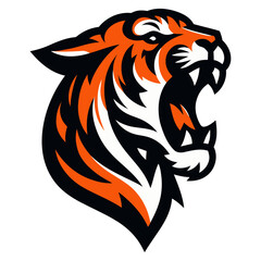 Tiger head vector illustration with bold striped design and wild animal style.