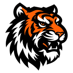Tiger head vector illustration with bold striped design and wild animal style.
