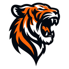 Tiger head vector illustration with bold striped design and wild animal style.