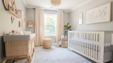 Serene Nursery Decor: Neutral Tones and Natural Textures Create a Peaceful Baby Room