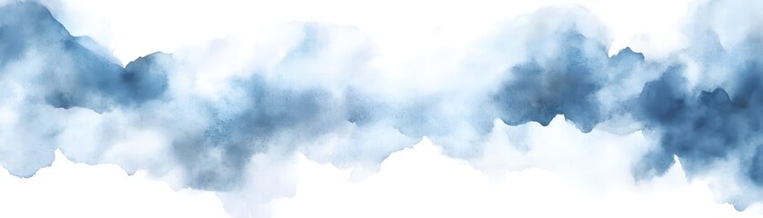 A serene watercolor painting of soft, layered blue clouds.