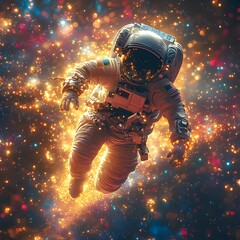 Fototapeta premium Space Explorer Astronaut Surrounded Sparkling Energy Cosmic Star Scene Image