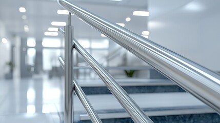 Obraz premium Modern stainless steel handrail showcasing brushed finish and industrial design elements