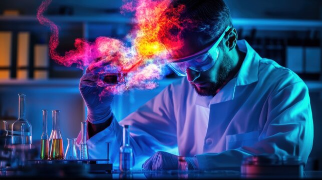 A scientist conducting an experiment in a lab. Featuring precision and focus