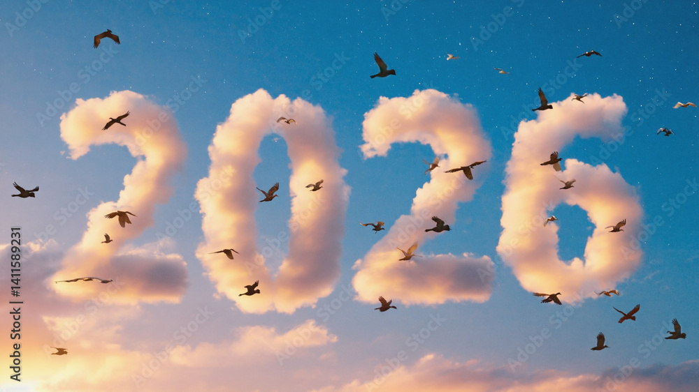 Fototapete an artistic writing style for the new year 2026 with a hyper-realistic concept in various modes