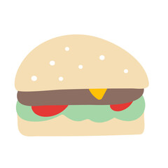 Burger. Fast food illustration. Hand drawn flat vector design on white background.