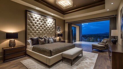Luxury Master Bedroom with Stunning Night View