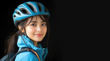 Japanese athlete woman wearing cyclist triathlon decathlon sport isolated on black