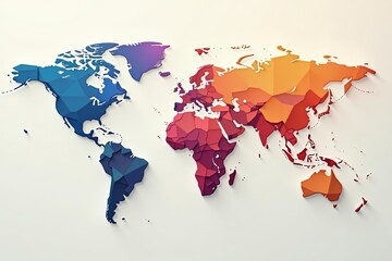 Minimalist low poly design of world map with abstract shapes, ideal for nature exploration, abstract, exploration, map
