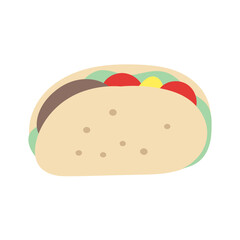 Taco. Flat design. Mexican fast food. Hand drawn vector illustration on white background.