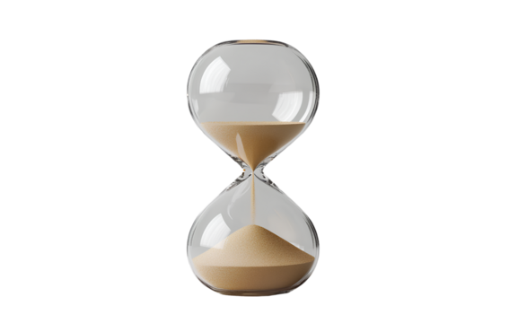 An hourglass with sand falling, isolated on transparent background png
