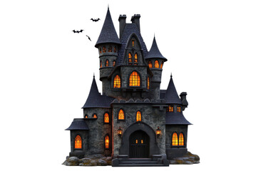 Obraz premium castle in the night with glowing windows for halloween isolated on white or transparent png