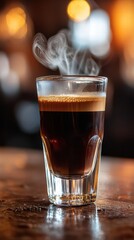 A single cup of freshly brewed coffee set against a minimalist and bright background