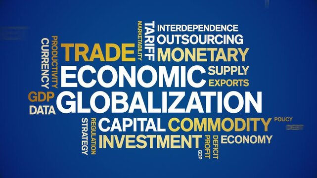 Economic Globalization animated word cloud;text design animation tag kinetic typography seamless loop.