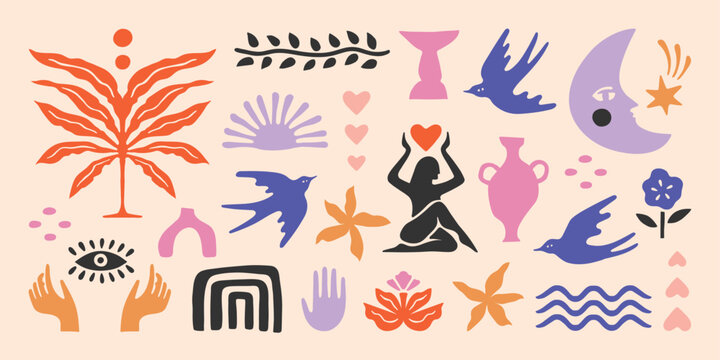 matisse inspired cut out bundle boho minimalist collage of shapes in modern style
