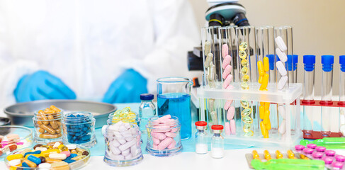 examine drugs in the laboratory. Selective focus.