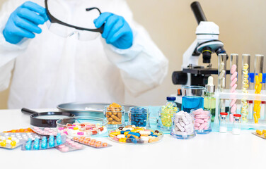 examine drugs in the laboratory. Selective focus.