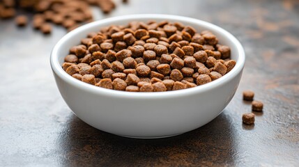 Fototapeta premium Holistic dry food for Maine Coon cats in white bowl on textured background