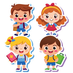 Cartoon kids going to school