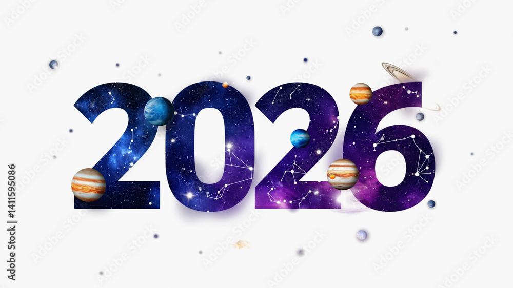 Poster an artistic writing style for the new year 2026 with a hyper-realistic concept in various modes