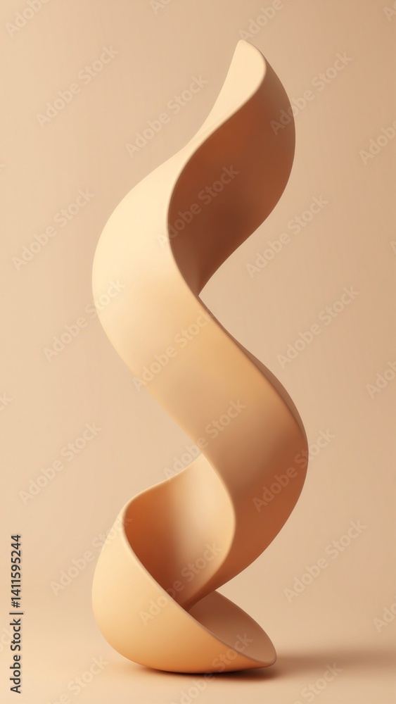 Poster Three dimensional render of light brown twisted shape