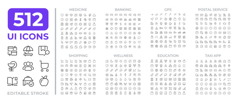 Miscellaneous line icons set collection. Education, business and services for customers. Work and life routines mega pack of linear pictograms. Isolated vector illustrations. Editable stroke