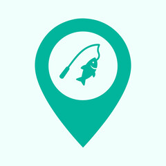 Fishing Spot Location Pin Icon, Angling Map Marker, Fish Symbol